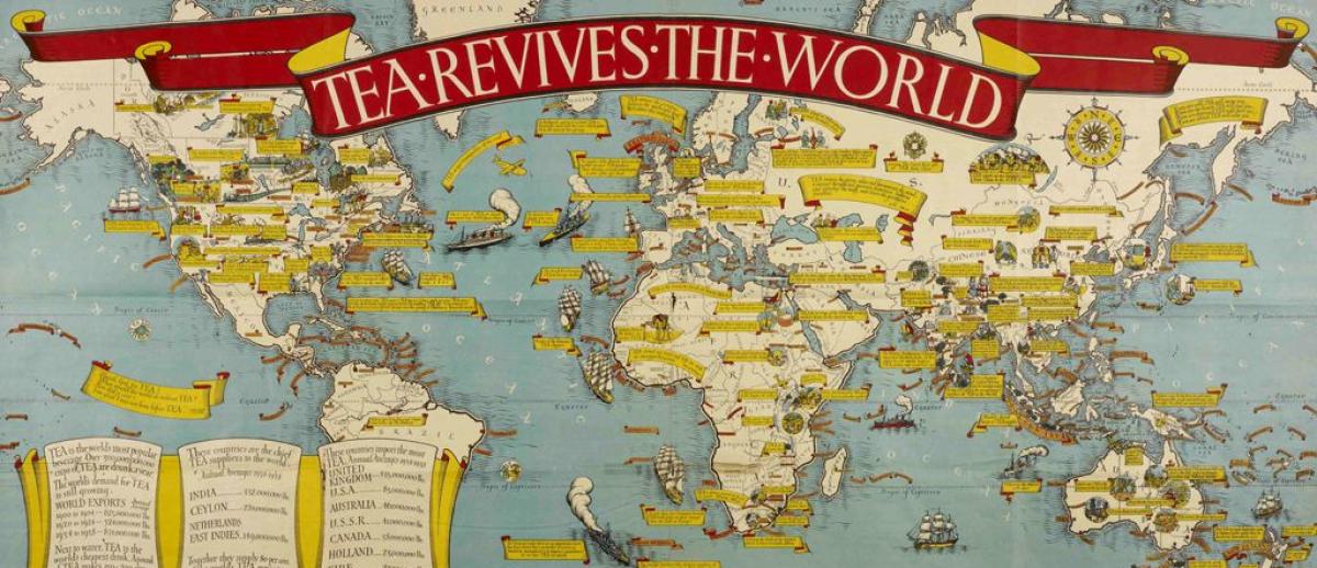 International Tea Market Expansion Board map (1940) by MacDonald Gill.