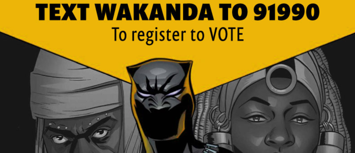 poster from the Electoral Justice Project #wakandathevote program based on 2018 film ‘Black Panther’ (Marvel/Disney)