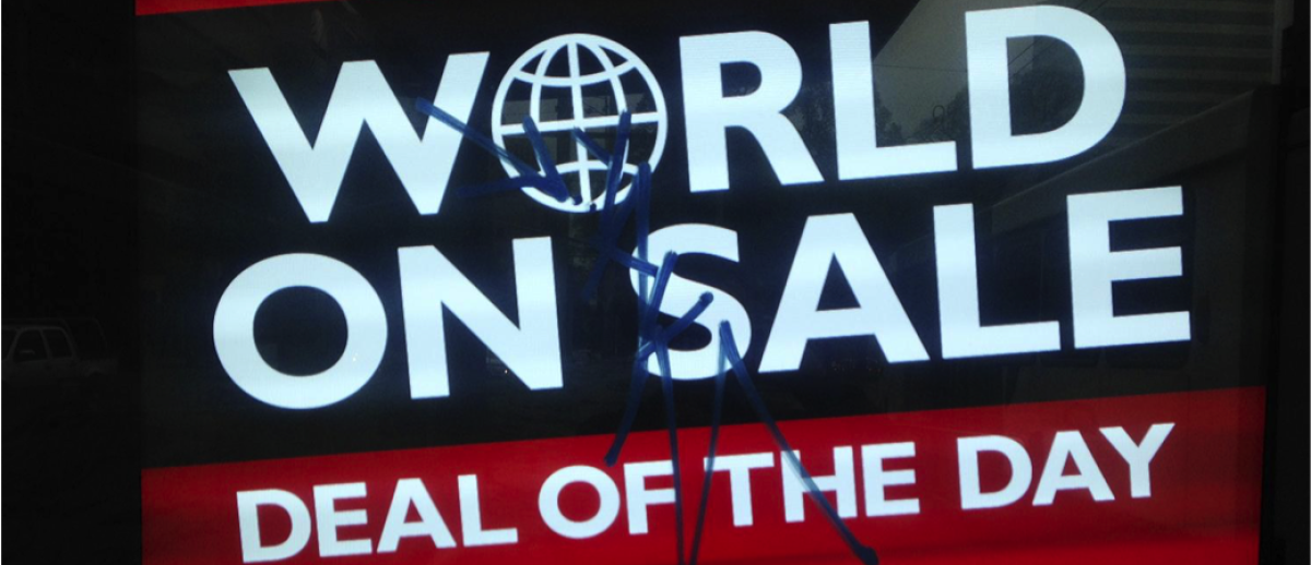'World On Sale - Deal of the Day" - bus stop ad, Melbourne, Australia 2016