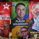 Towels and caps for sale depicting Brazilian presidential candidates Luiz Inacio Lula da Silva and Flavio Bolsonaro are seen in a residential area of Brasília on September 11, 2026. Brazil will hold a presidential elections on October 4, 2026. Sergio Lima/AFP via Getty Images