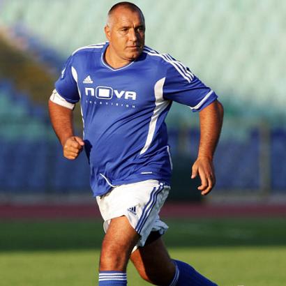 Bulgarian Prime Minister Boyko Borisov plays in a charity football match