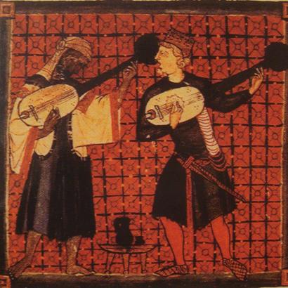 Christian and Muslim playing ouds - Miniature of Catinas de Santa Maria. by King Alfonso X.