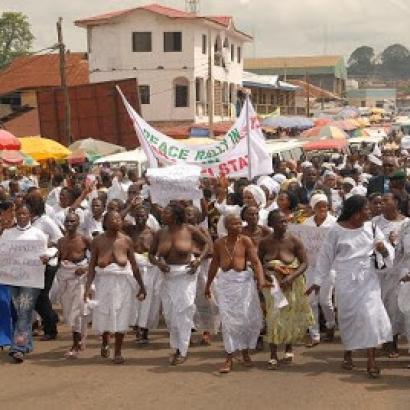 Women protest naked in Ekiti, Nigeria, in September 2009 demanding that Dr. Fayemi be declared winner of Ekiti gubernatorial election rerun.