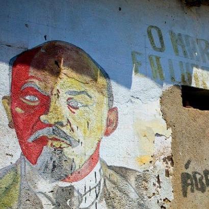 Lenin mural with graffiti, Namibe Town, Angola.