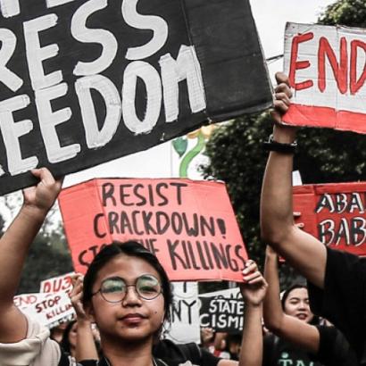 Filipino students join protest in Baguio denouncing the suppression of press freedom, February 2018.