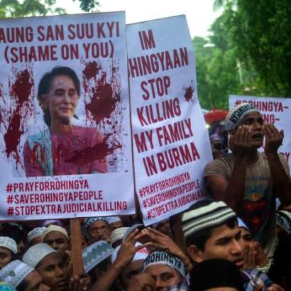 Rohingya Muslims demonstrate outside the Burmese embassy in Kuala Lumpur, November 2016. Image: Reuters