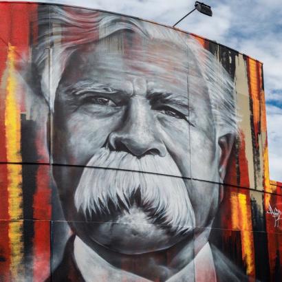mural depicting aboriginal leader and anti-Nazi protestor William Cooper as part of Greater Shepparton Aboriginal Street Art Project.