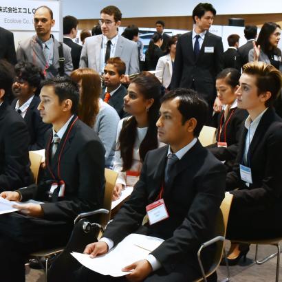 International students from mostly Asian countries attend job fair in Tokyo.
