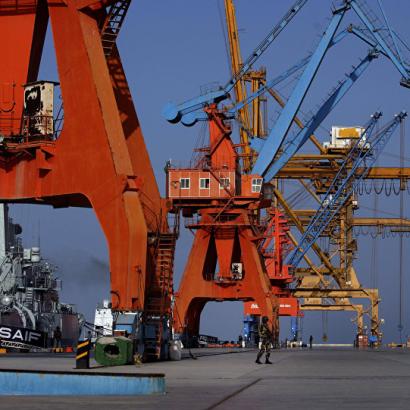 port facility in Gwadar, Pakistan, a terminal of the China-Pakistan Economic Corridor project (CPEC). Photo credit: Anjum Naveed/AP
