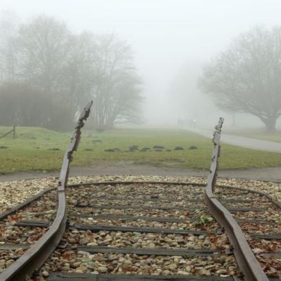 monument of bent rails at Westerbork transit camp, Netherlands