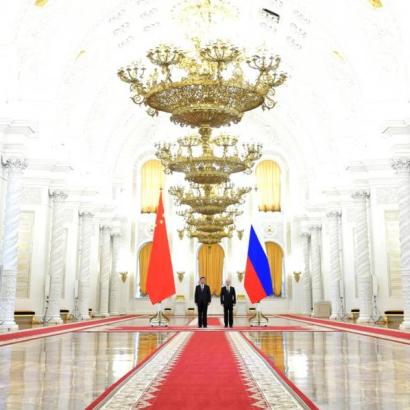 Vladimir Putin and Xi Jinping at the Kremlin in Moscow on June 5, 2019