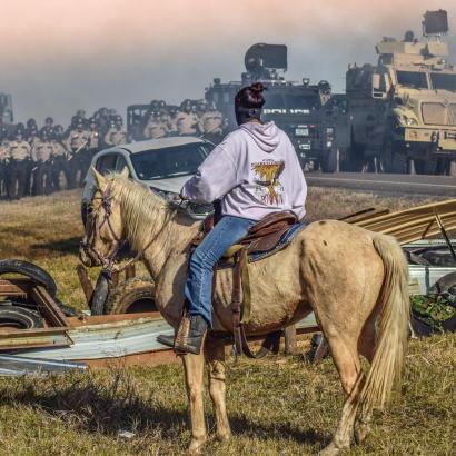Standing Rock Sioux protest against Dakota Access oil pipeline, 2016. Photo by Ryan Vizzions.