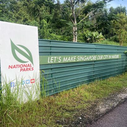 Singapore’s National Parks Board promotes its City in Nature motto along the busy Rail Corridor, a former British railway transformed into walkable green space.