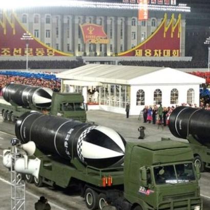 missiles on parade in Pyongyang, January 2021.