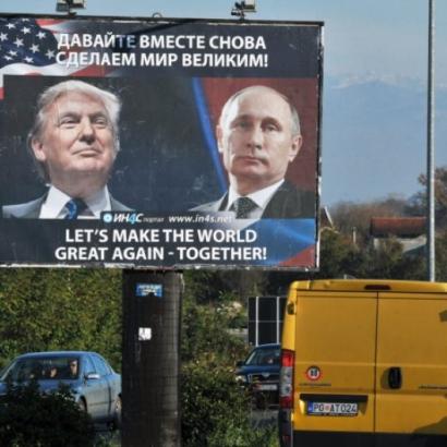 highway billboard in Russia depicting Donald Trump and Vladimir Putin